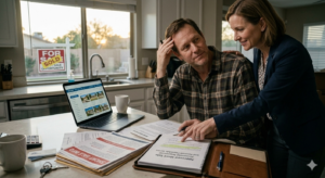 A man working with a realtor explaining a short sale.