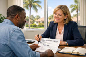 A man talking to his lender about a short sale